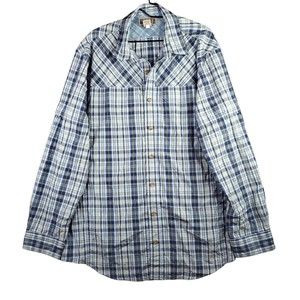 Duluth Trading Co Button Up Shirt Mens XL Tall Plaid Blue Performance Outdoor